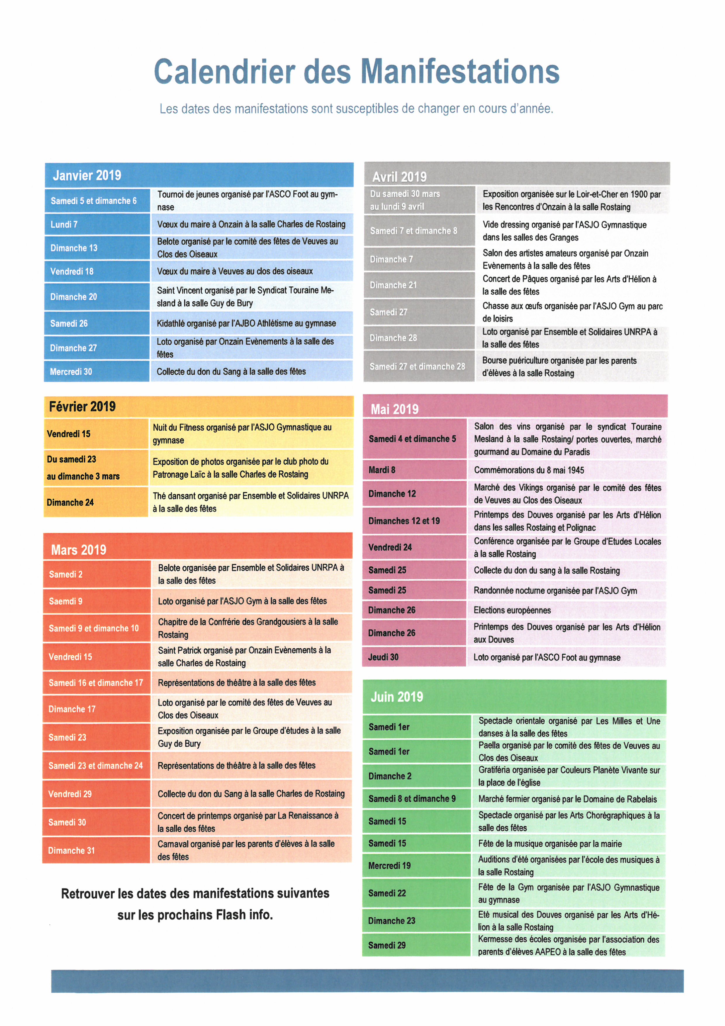 Calendrier des manifestations